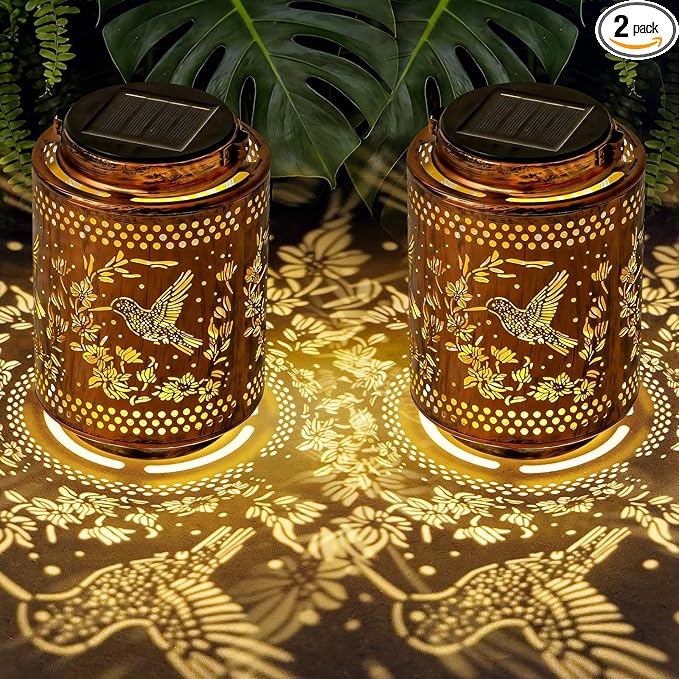 Hummingbird Solar Lantern Set 2-Pack, Decorative Yard Lighting