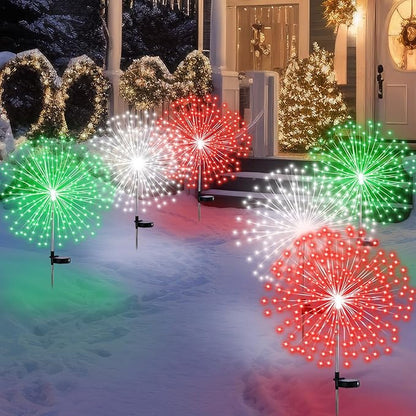 6 Pcs Christmas Solar Firework Stake Lights 180 LED 8 Modes Solar Waterproof LED Sparkler Lights Outdoor Decoration for Garden Patio Yard Pathway Walkway Lawn Xmas Decor (Red Green White)