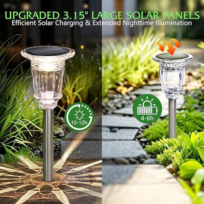 Solar Pathway Lights Outdoor 2 Pack, 10 Modes RGB Color Changing & White Solar Garden Lights, 17.5" IP65 Waterproof Glass Stainless Steel Solar Powered Landscape Lights for Yard Walkway Driveway Patio