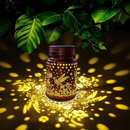 4pack Solar Outdoor Mason Lanterns, Hummingbird Butterfly Dragonfly Sunflower Garden Decor LED Light Hanging Waterproof Metal Lanterns for Patio, Pathway, Yard (Art Deco 4pack)