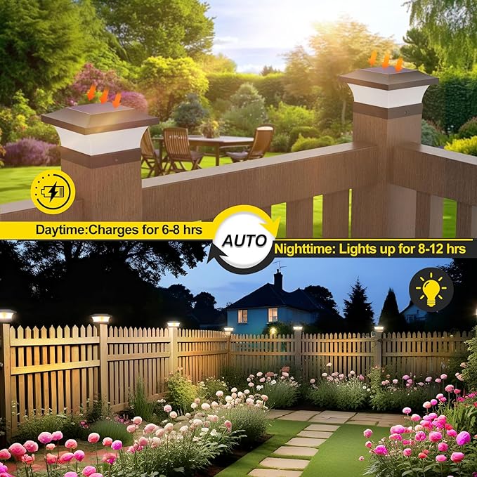 T-SUN 4X4 Post Solar Lights, Outdoor Waterproof RGB Color Changing Light for 4X4 5X5 6X6 Wood/Vinyl/Fence Posts, Deck, Solar Post Lights for Patio Garden Decor or Fence(2 Pack)
