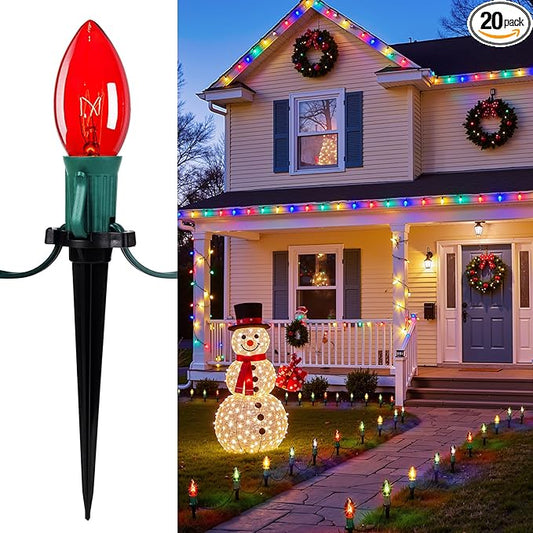 C9 Christmas Lights Outdoor, 25.7ft 20 Bulb Pathway Lights with Stakes, Multicolor