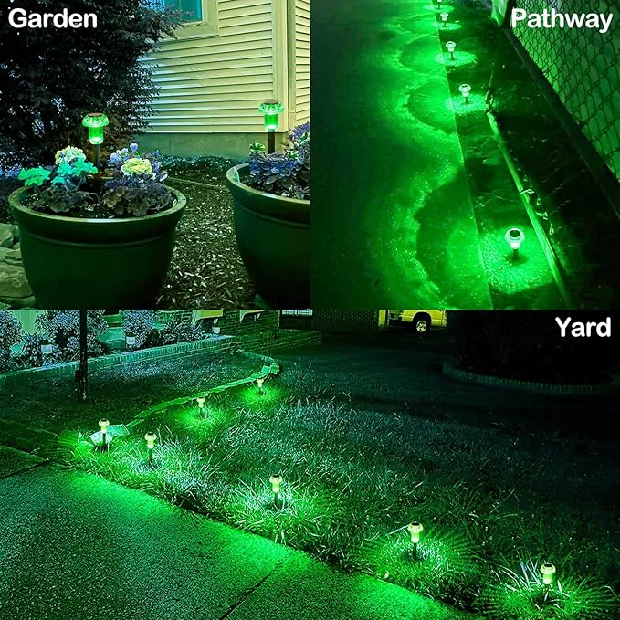 St. Patrick's Day Solar Lights Outdoor 8 Pack Green Solar Pathway Lights Outdoor Mushroom LED Waterproof Lighting Stake for Outside, Yard, Path, Garden, Lawn, Patio, Landscape Decorations