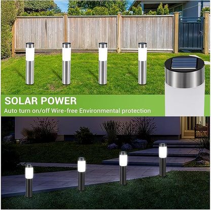8 Pack Solar Pathway Lights Outdoor, Solar Walkway Lights with Polished Stainless Steel Layer, IP45 Waterproof Outdoor Solar Lights for Garden Yard Landscape Driveway Patio Deco