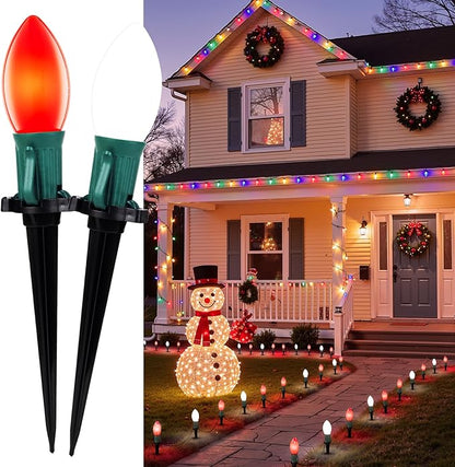 Pathway Christmas Lights Outdoor, 51.4ft 40 Bulb Lights with Stakes, Multicolor