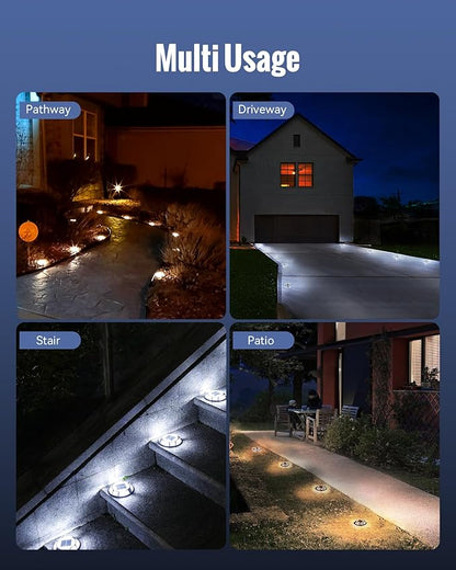 Solar Driveway Lights Dock Lights Waterproof 4 Pack, 2 Colors in 1 Outdoor LED Solar Deck Light, Solar Powered Walk Way Light Road Marker for Warning Stair Pathway Patio(Warm & Cool)
