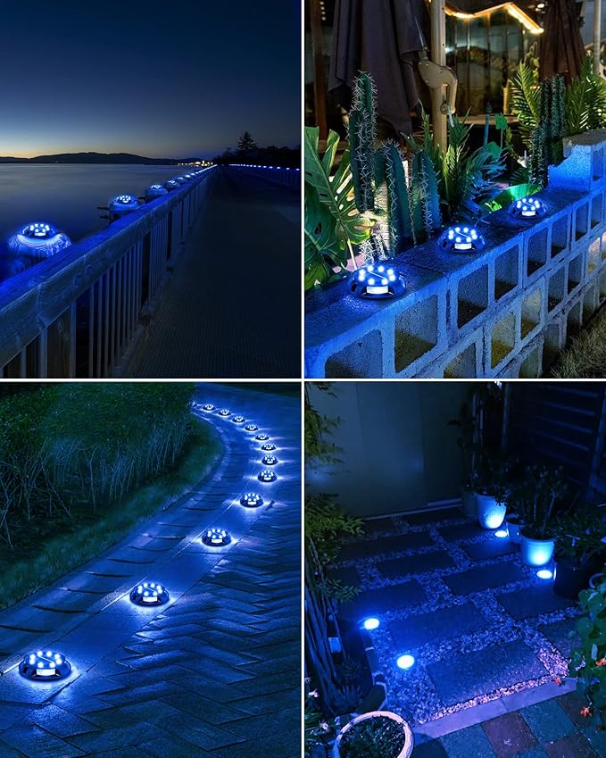 12-Pack Solar Ground Disk Lights, Blue Waterproof LED