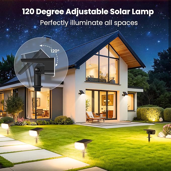Solar Lights Outdoor Waterproof IP65, Super Bright LED, 3000K 2 Lighting Modes, Solar Powered Yard Garden Solar Spot Lights for Outside Landscape Auto On/Off -6 Pack