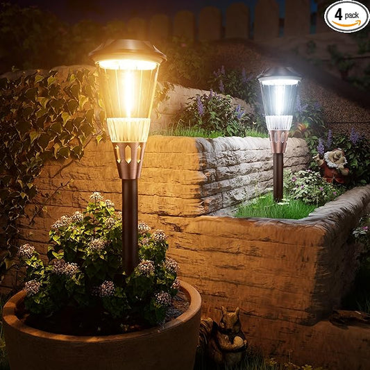 4 Pack Solar Pathway Lights Waterproof IP65, 2-in-1 Warm&Cool Solar Lights Outdoor, Bright Solar Light Outside Pathway, Auto On/Off Outdoor Light for Yard Walkway Driveway Landscape
