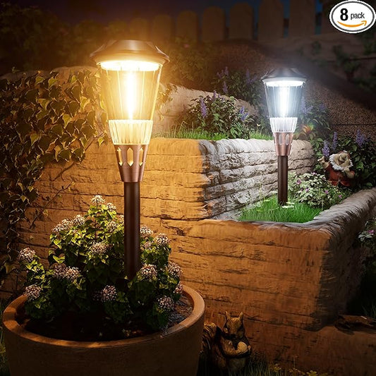 Solar Pathway Lights Outdoor, 8 Pack Bright 2-in-1 Warm&Cold Solar Lights Outdoor, IP65 Waterproof Garden Lights Solar Powered Walkway Lighting Outside for Yard Driveway Path Patio Landscape