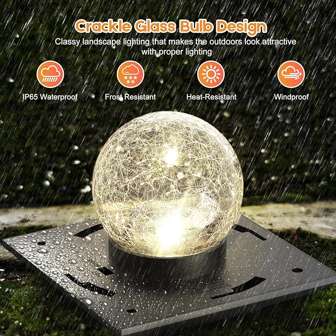 Fence Post Solar Lights, Crackle Glass Solar Post Cap Lights, 20 Lumens, Warm White & RGB Automatic Cycling 2 Modes for 3.6x3.6 4x4 4.5x4.5 5x5 Vinyl Wooden Posts Decoration, Black (6 Pack)