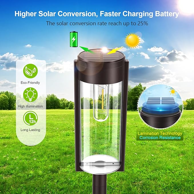 LETMY Solar Pathway Lights Outdoor, New Upgraded 6 Pack Solar Outdoor Lights, IP65 Waterproof Auto On/Off Solar Garden Lights Solar Powered Landscape Path Lights for Yard Lawn Patio Walkway
