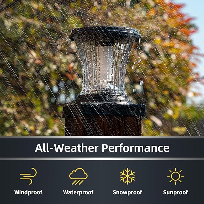 Glass Solar Flame Post Cap Lights Outdoor Waterproof, Flickering Flame Solar Powered Fence Post Lights with Modular Design, Auto On/Off for Deck, Patio, Garden, 4x4 Vinyl/Wood Posts (2 Pack)