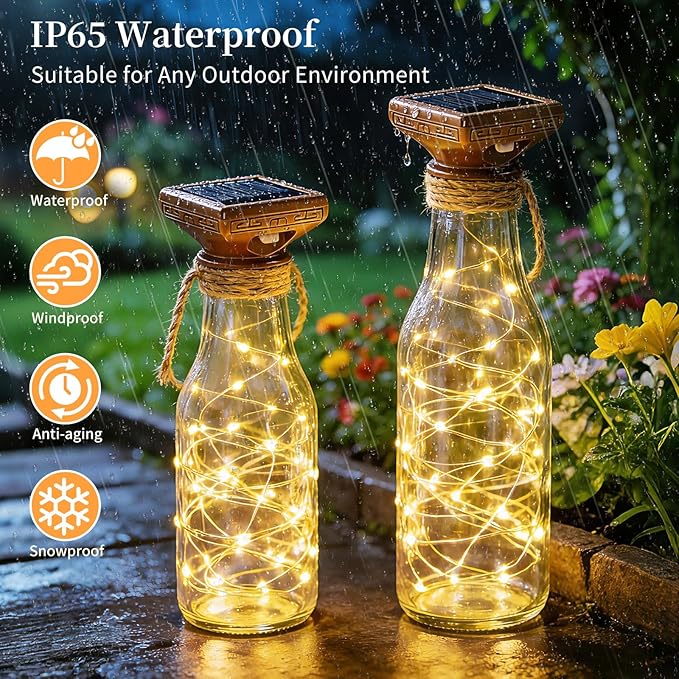 VOOKRY Solar Wine Bottle Lights, 8 Pack 20 LED Solar Powered Cork Lights Waterproof Outdoor Fairy String Lights Wine Bottle Decorations for DIY, Party, Wedding, Garden, Patio, Tabletop(Warm White)