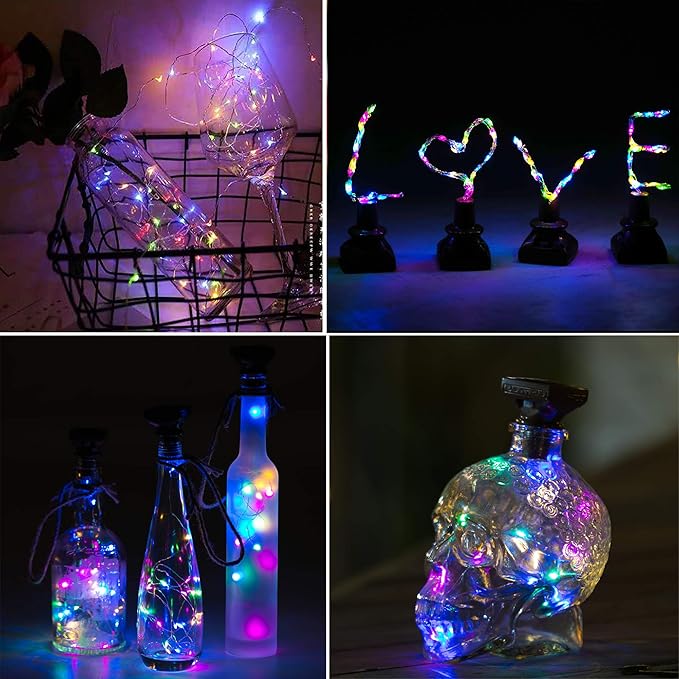 8-Pack 20 LED Wine Bottle Fairy Lights, Solar Cork