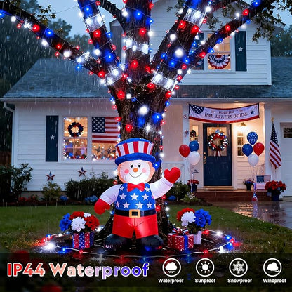 JMEXSUSS 4 Pack 50 LED Red White and Blue String Lights Battery Operated, Each 16.5ft 4th of July Lights Outdoor Waterproof, 8 Modes Patriotic Light with Timer for Independence Day Memorial Day