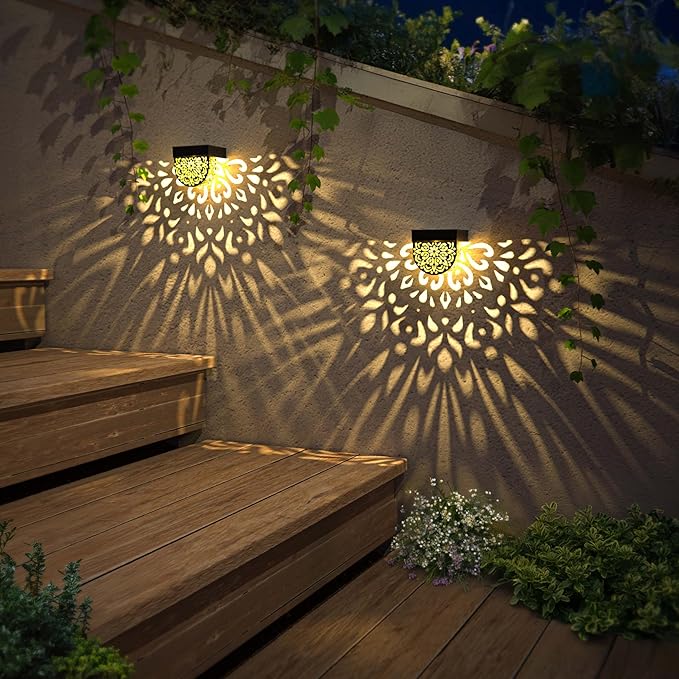 Solar Fence Lights Wall lihgts Outdoor Decorations 6 Pack Solar Step Lights Outdoor Waterproof LED Solar Powered Warm Yellow Decorative Lighting for Front Door, Backyard, Post(Black)