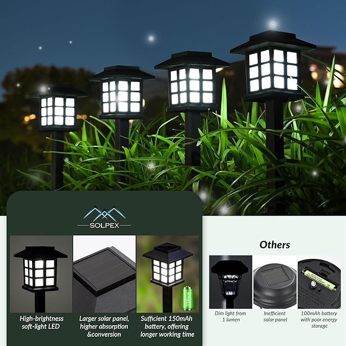 Cold White Solar Pathway Lights 16-Pack, Yard LED