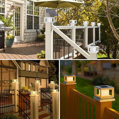 Mlambert 4 Pack Solar Post Lights Outdoor, Waterproof Fence Cap for Deck, 4x4 6x6 Wooden Vinyl Outdoor Lights with Shinning Effect, White