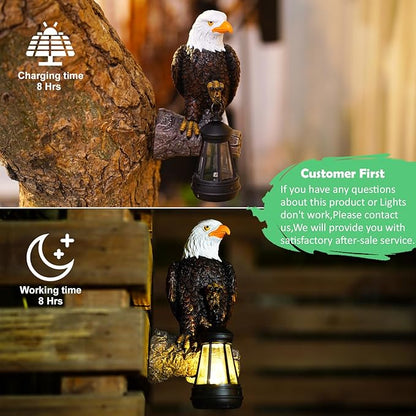 Eagle Tree Hugger with Solar Lantern - Resin Eagle Statue for Outdoor Garden Decor - Ideal Eagle Housewarming & Birthday Gifts for Grandma Mom Women