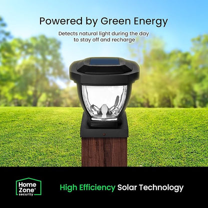 Home Zone Security Solar Post Cap Lights - Decorative Glass LED Outdoor Fits 3.5 x 3.5 in. Post Lights, Black (2-Pack)
