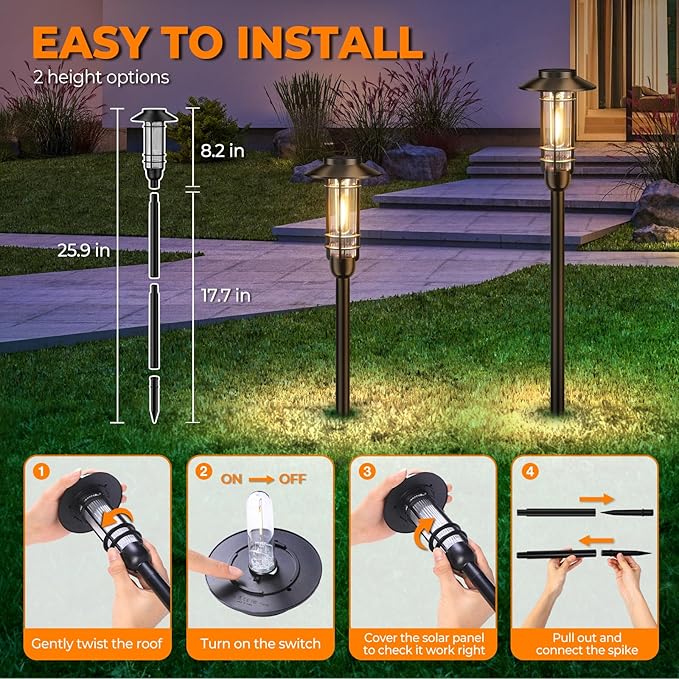 6-Pack Warm White Solar Path Lights, Outdoor Yard LED