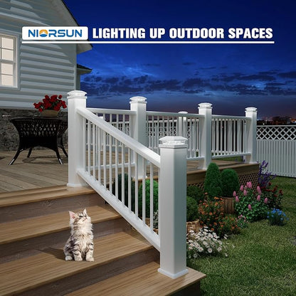 NIORSUN Solar Post Lights Outdoor, Fence Post Solar Lights Cool White, Waterproof, Garden Patio Fence Deck Decor, 4x4 Posts Cap Wood Vinyl, 5x5 Vinyl, White 12 Pack