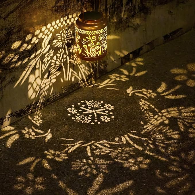 Dragonfly Solar Lanterns Outdoor Waterproof - Dragonfly Garden Decor Hanging Solar Lantern Metal Decorations for Patio Yard Lawn Porch Pathway, Unique Gifts for Women Mom Grandma