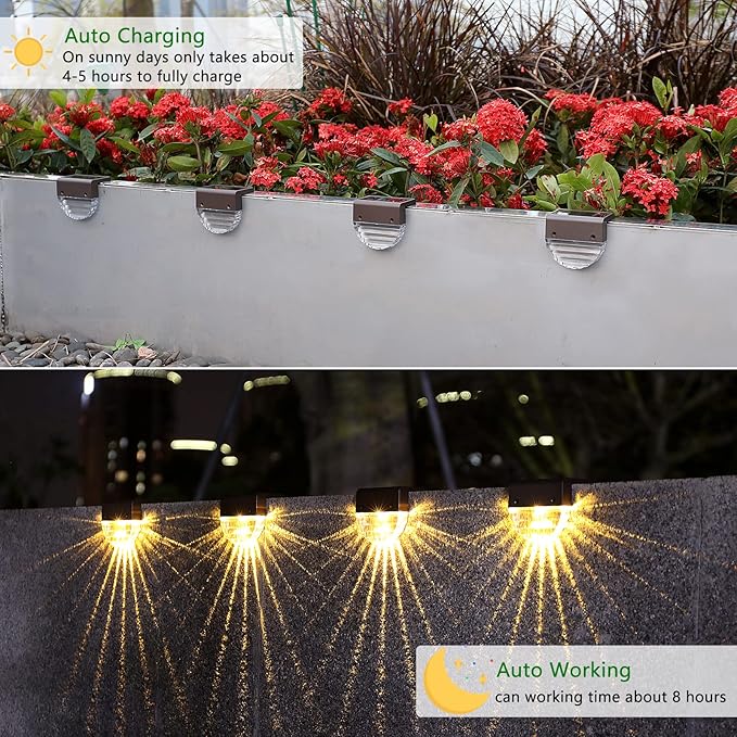 Solar Deck Lights, 6 Pack Waterproof LED Solar Step Light Outdoor, Fence Lights Solar Powered for Outside, Garden, Patio, Stairs,Yard,10 Lumens, Warm White/Color Changing Lighting