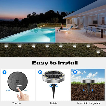 Peasur Solar Ground Lights Outdoor, 2 Pack Flat Solar Powered Disc Lights, IP68 Waterproof, Anti-Rust, Landscape Lighting for Pathway Garden Yard Lawn Walkway Landscape Driveway, Mini, Cool White