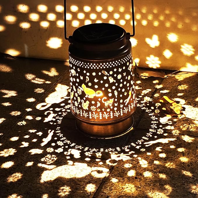Cat Solar Lanterns Outdoor Waterproof, Garden Decor Metal High Brightness LED Light, Watering Can Lights, Solar Hanging Lantern for Garden,Yard,Patio,Lawn (Cat)