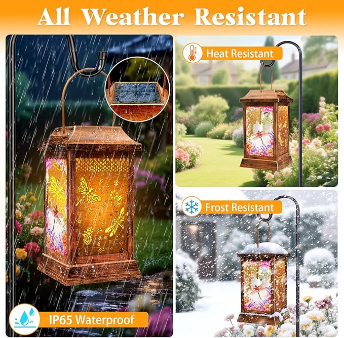 Classic Dragonfly Solar Lanterns for Yard, Waterproof LED