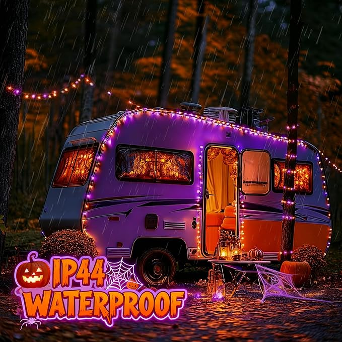 Dazzle Bright 2 Pack Purple and Orange Halloween Fairy String Lights, Total 80FT 240LED Solar Powered Fairy Lights with 8 Modes, Waterproof Copper Black Wire Lights for Outdoor Yard Party Decorations
