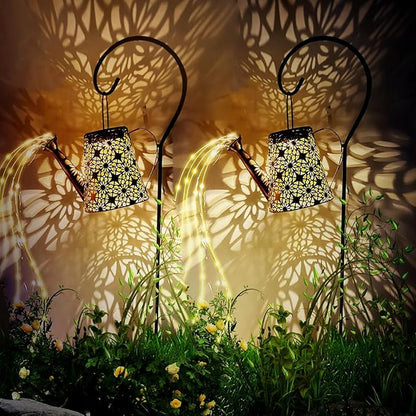 2 Pack Solar Watering Can Lights with Shepherd Hook,Solar Powered Watering Can Light, Waterproof Outdoor Garden Hanging Decoration(Classic).