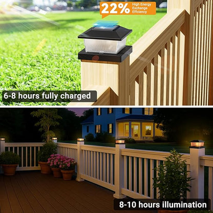 btfarm 4x4 Solar Flame Post Cap Lights Outdoor, 4 Pack Flickering Flame Fence Deck Post Lights, Waterproof Solar Powered Lighting Outside Fit 4x4 3.5x3.5 Wooden/Vinyl for Porch Patio Garden, Black Cap