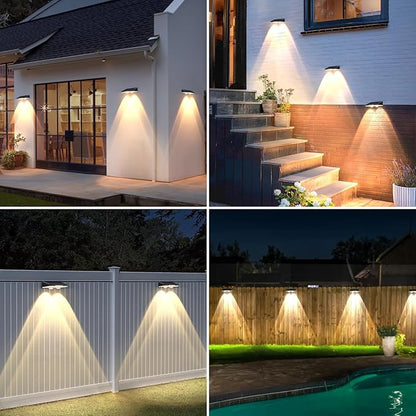 Solar Lights Outdoor Waterproof 4-Pack, Backyard LED Fence Lighting Outside Solar Powered with 3 Modes (3000K/4500K/6500K) for Deck, Step, Stairs, Balcony, Yard, Patio, Walkway, Pathway, Railing