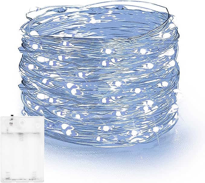 Dazzle Bright Fairy Lights Battery Operated, 20 FT 60 LED Silver Wire Waterproof Battery Operated String Lights, Christmas Decorations for Indoor Outdoor Bedroom Yard Decor, White