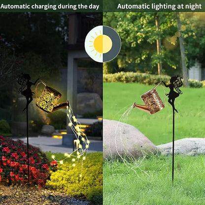 Solar Watering Can Lights,LED Solar Lantern String Light Outdoor Garden Waterproof Hollowed-Out Retro Metal Water Can Lights,for Garden Patio Yard Pathway Lantern Plant Decoration (Fairy)
