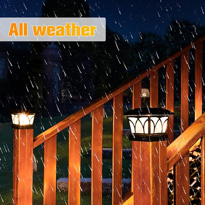 4-Pack Black Yard Post Cap Lights, Solar LED