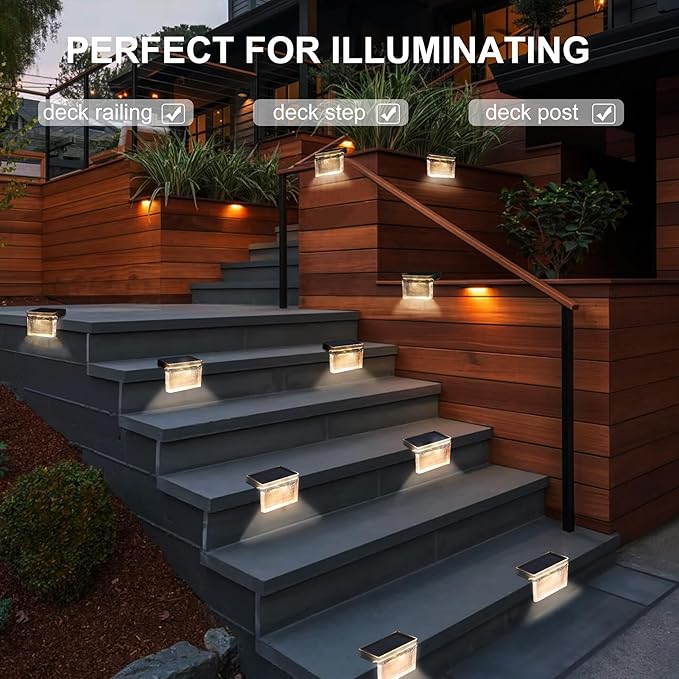 8-Pack Solar Deck Step Lights, Warm White Waterproof