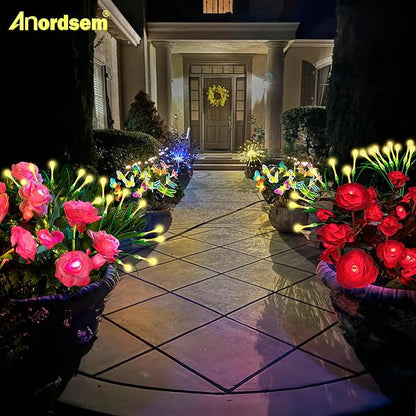 Anordsem Solar Garden Lights Outdoor: 10 Waterproof Fabric Roses 2 Pack - Pink LED Flower Decorations for Yard Patio Path Cemetery Grave - Mother's Day Gifts for Her Women Mom Wife