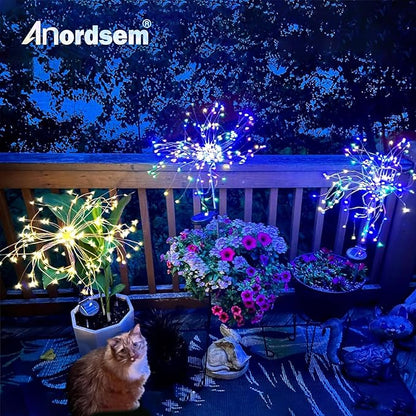 Anordsem Solar Lights Outdoor Decorative: Bendable Copper Wire with 120 LED Firework Beads - Waterproof 2 Colorful Lighting Modes Yard Garden Patio - Christmas Gifts for Homeowner Over 30