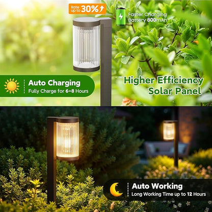 Solar Pathway Lights Outdoor Waterproof, 6 Pack 15Hrs Super Bright Warm White Solar Light for Yard, Auto On/Off Solar Garden Lights for Patio Path Landscape Lawn Driveway Walkway Lighting Decor