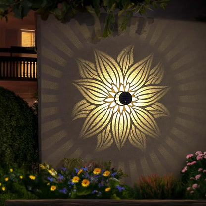Solar Fence Lights 4 Pack Solar Deck Lamps Outdoor Decorations Powered Step Lights Wall Waterproof LED Warm Decorative Lighting for Garden (Flower, 4)