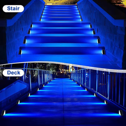 8 Pack Solar Stair Lights, Outdoor Step Lights with Waterproof IP67, Blue Color LED Solar Light for Outside Light Decor for Stair, Deck, Front Step, Front Porch, Patio and Backyard