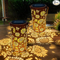 2-Pack Rustic Sunflower Solar Lanterns for Backyard, Waterproof LED