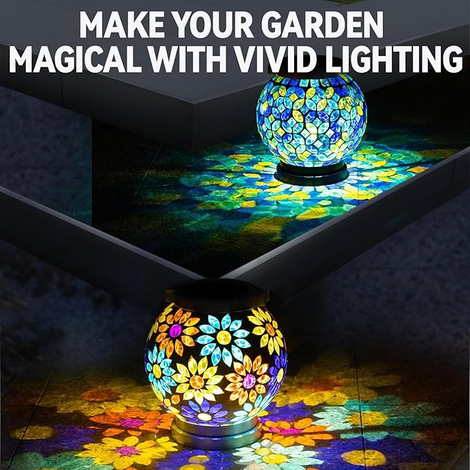 2-Pack Elegant Mosaic Solar Lanterns for Outdoor, Waterproof LED