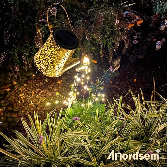 Anordsem Solar Watering Can Lights: Metal Cloud Lantern Outdoor with Hook - Waterproof Garden Art Hanging Decoration for Yard Patio Lawn - Christmas Birthday Gifts for Women Mom Grandma