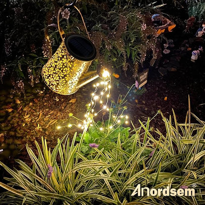 Anordsem Solar Watering Can Lights: Metal Cloud Lantern Outdoor with Hook - Waterproof Garden Art Hanging Decoration for Yard Patio Lawn - Christmas Birthday Gifts for Women Mom Grandma