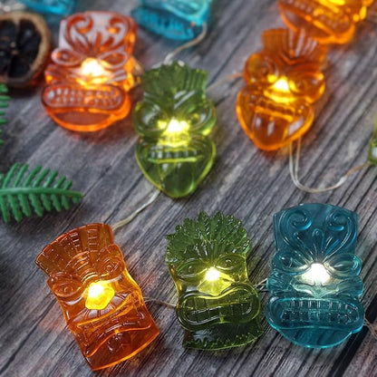Bartlett Solar Tiki Mask Lights Outdoor 40LED 14FT, Waterproof Tropical String Lights for Garden Patio Porch Yard Pathway Fence, Solar Powered Hawaiian Luau Party Decorations Night Ambient Lighting